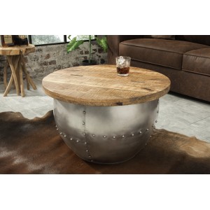 Table basse ORVIK 68cm en bois de manguier et structure clair mise en situation