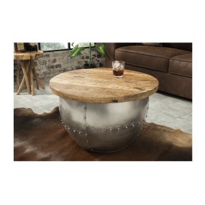 Table basse ORVIK 68cm en bois de manguier et structure clair mise en situation