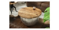 Table basse ORVIK 68cm en bois de manguier et structure clair vue de haut