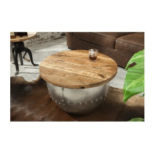 Table basse ORVIK 68cm en bois de manguier et structure clair vue de haut