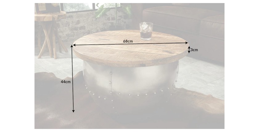Table basse ORVIK 68cm en bois de manguier et structure clair dimensions