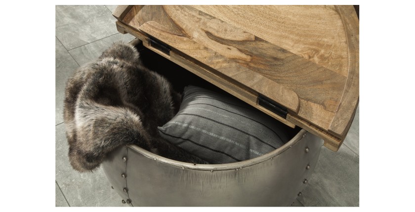 Table basse ORVIK 68cm en bois de manguier et structure clair ouverte vue rapprochée