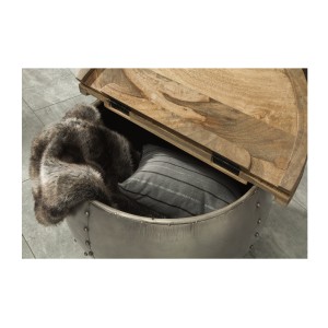Table basse ORVIK 68cm en bois de manguier et structure clair ouverte vue rapprochée