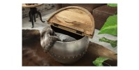 Table basse ORVIK 68cm en bois de manguier et structure clair ouverte