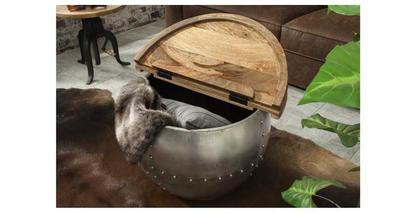 Table basse ORVIK 68cm en bois de manguier et structure clair ouverte