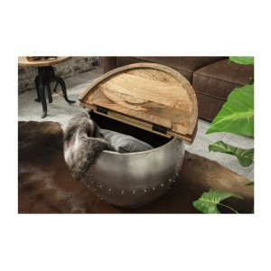 Table basse ORVIK 68cm en bois de manguier et structure clair ouverte