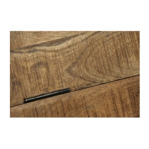 Zoom sur la texture du plateau de la table basse ORVIK 68cm en bois de manguier et structure clair