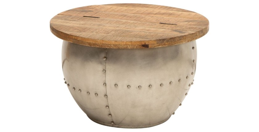 Table basse ORVIK 68cm en bois de manguier et structure clair