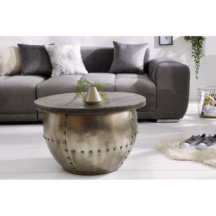 Table basse ORVIK 68cm en bois de manguier foncé vue de face
