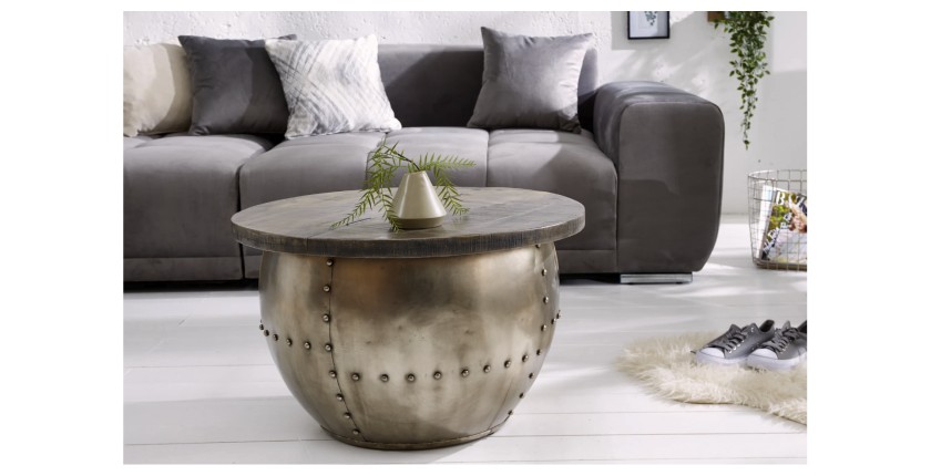 Table basse ORVIK 68cm en bois de manguier foncé vue de face