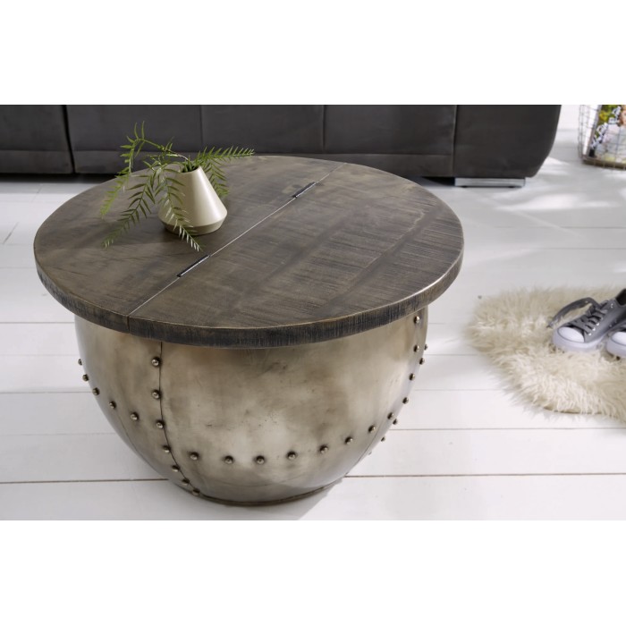 Table basse ORVIK 68cm en bois de manguier foncé mise en situation