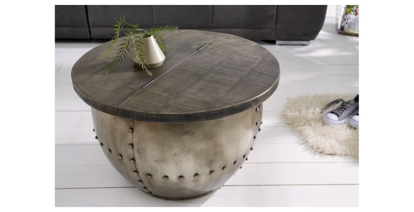 Table basse ORVIK 68cm en bois de manguier foncé mise en situation
