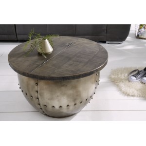 Table basse ORVIK 68cm en bois de manguier foncé mise en situation