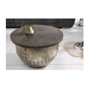 Table basse ORVIK 68cm en bois de manguier foncé mise en situation