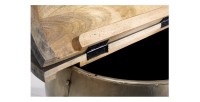 Table basse ORVIK 68cm en bois de manguier foncé ouverte et vue rapprochée