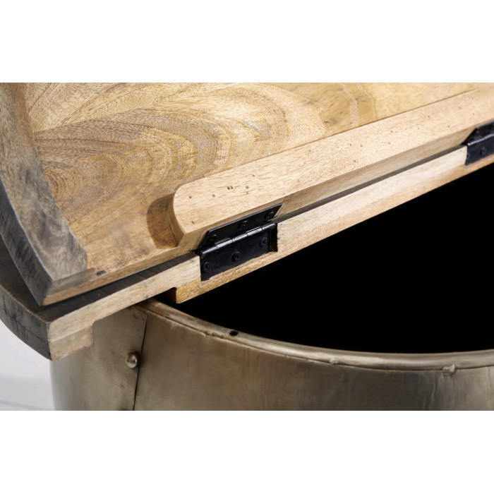Table basse ORVIK 68cm en bois de manguier foncé ouverte et vue rapprochée