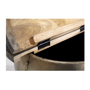 Table basse ORVIK 68cm en bois de manguier foncé ouverte et vue rapprochée
