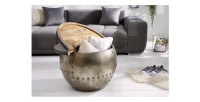 Table basse ORVIK 68cm en bois de manguier foncé ouverte