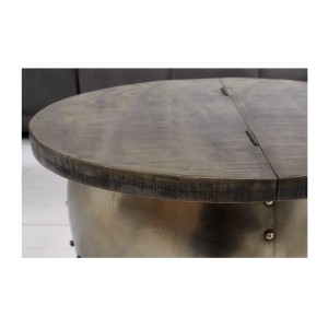 Zoom sur la tranche du plateau de la table basse ORVIK 68cm en bois de manguier foncé