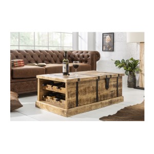 Table basse TRESORO 100cm en bois de manguier clair mise en situation