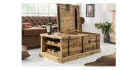 Table basse TRESORO 100cm en bois de manguier clair ouverte