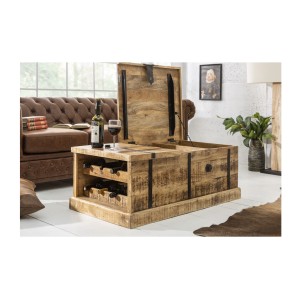 Table basse TRESORO 100cm en bois de manguier clair ouverte
