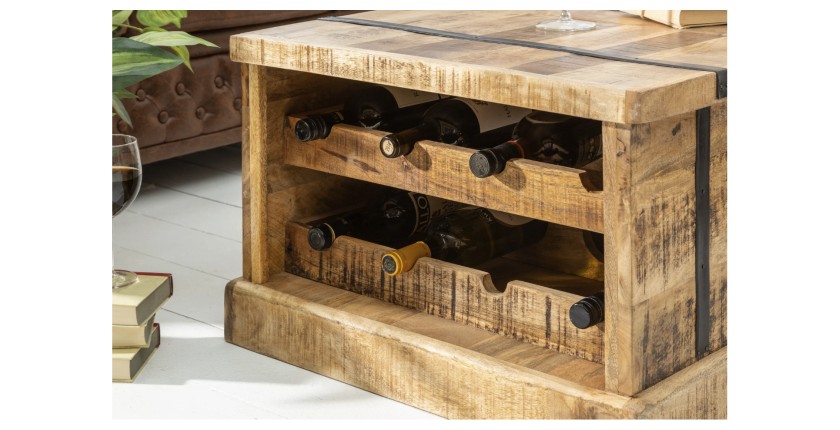 Table basse TRESORO 100cm en bois de manguier clair vue de côté