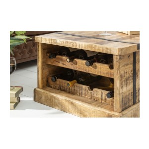 Table basse TRESORO 100cm en bois de manguier clair vue de côté