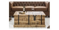 Table basse TRESORO 100cm en bois de manguier clair vue de face