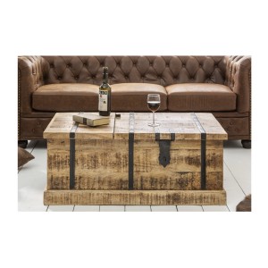 Table basse TRESORO 100cm en bois de manguier clair vue de face