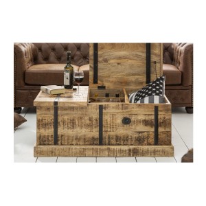 Zoom sur l'ouverture de la table basse TRESORO 100cm en bois de manguier clair