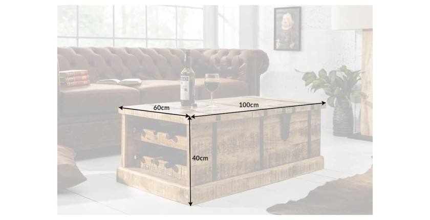 Table basse TRESORO 100cm en bois de manguier clair dimensions
