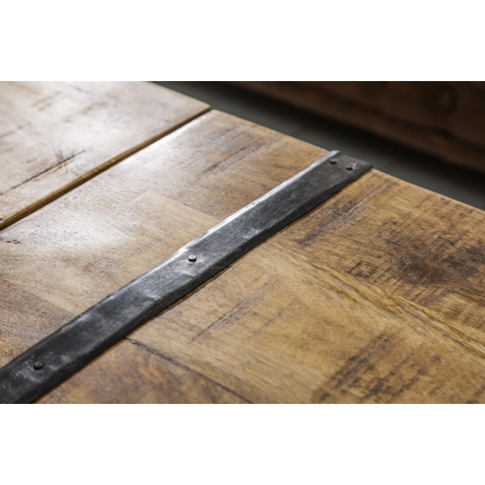 Tavolino da salotto baule TRESORO 100 cm in legno di mango massiccio con porta bottiglie