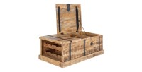 Table basse TRESORO 100cm en bois de manguier clair ouverte sur fond blanc