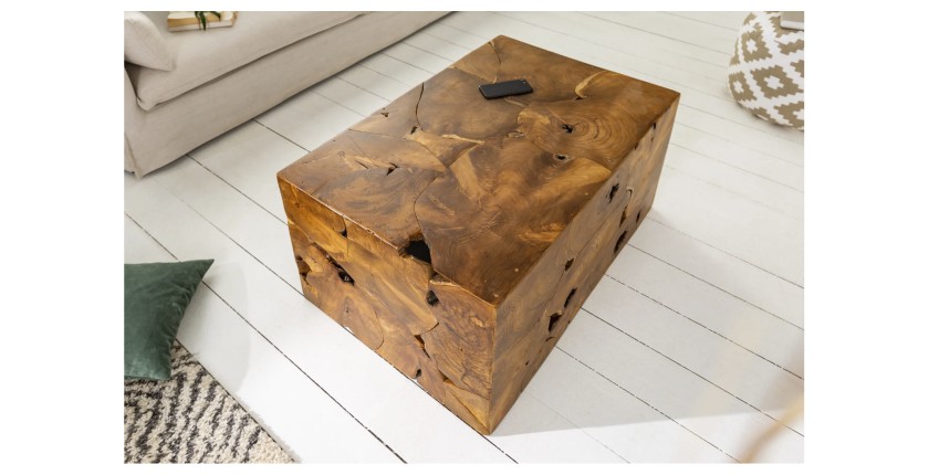 Table basse TEKORA 90cm en bois de teck vue de haut