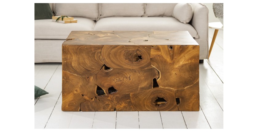 Table basse TEKORA 90cm en bois de teck vue de face