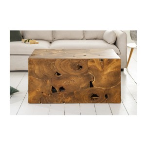Table basse TEKORA 90cm en bois de teck vue de face