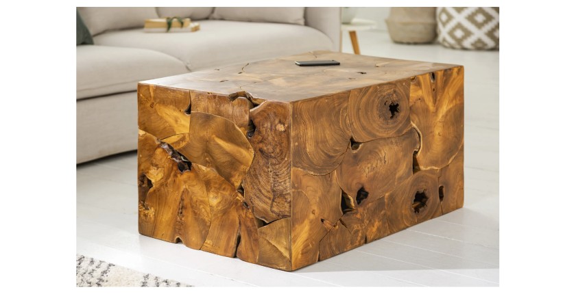 Table basse TEKORA 90cm en bois de teck mise en situation