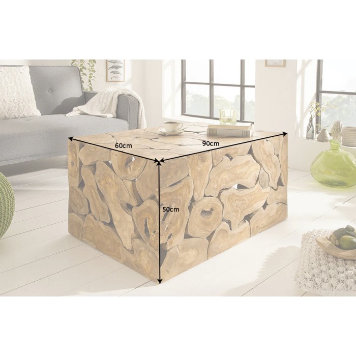Tavolino rettangolare TEKORA 90 cm in legno di teak massiccio naturale