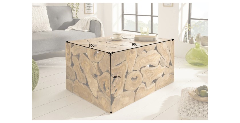 Table basse TEKORA 90cm en bois de teck dimensions