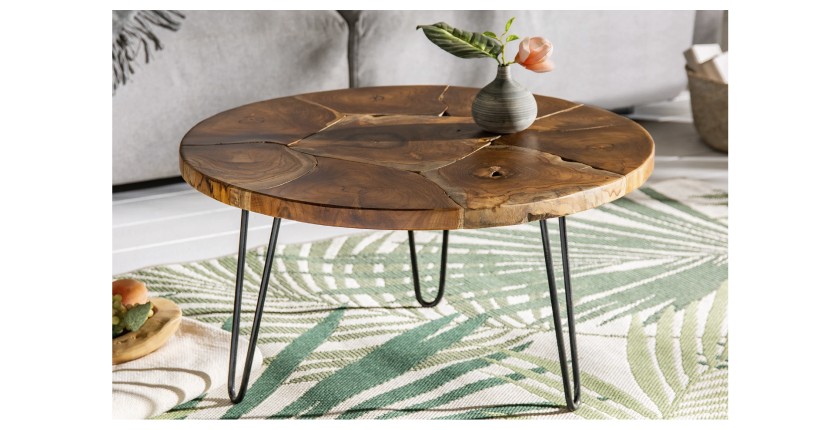 Table basse LOVARK 70cm en bois de Teck mise en situation