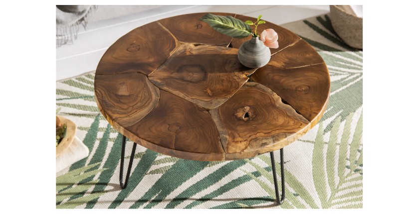 Table basse LOVARK 70cm en bois de Teck vue rapprochée