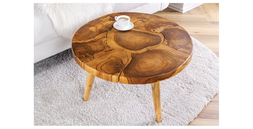 Table basse LOVARK 60cm en bois de Teck vue légèrement de haut