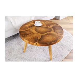 Table basse LOVARK 60cm en bois de Teck vue légèrement de haut