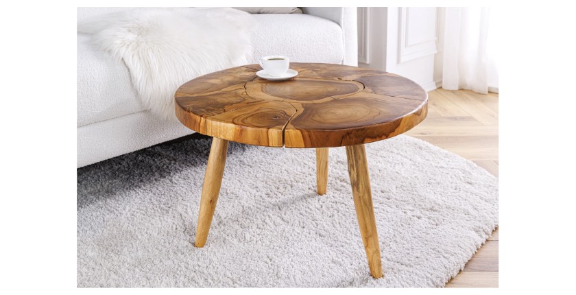Table basse LOVARK 60cm en bois de Teck vue de face