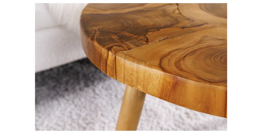 Zoom sur la tranche de la table basse LOVARK 60cm en bois de Teck
