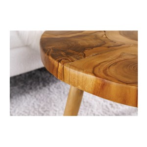 Zoom sur la tranche de la table basse LOVARK 60cm en bois de Teck