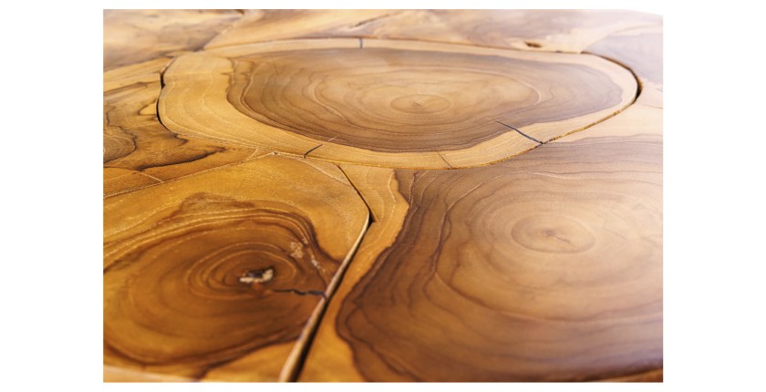 Zoom sur le plateau de la table basse LOVARK 60cm en bois de Teck