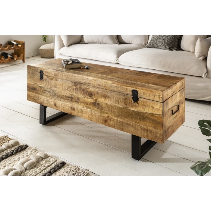Table basse ou banc MERAX 115cm en bois de manguier vue de côté