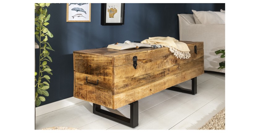 Table basse ou banc MERAX 115cm en bois de manguier mise en situation